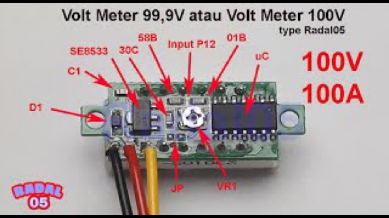 Schematic Volt Meter digital ┃Volt meter  2 kabel  jadi 3 kabel