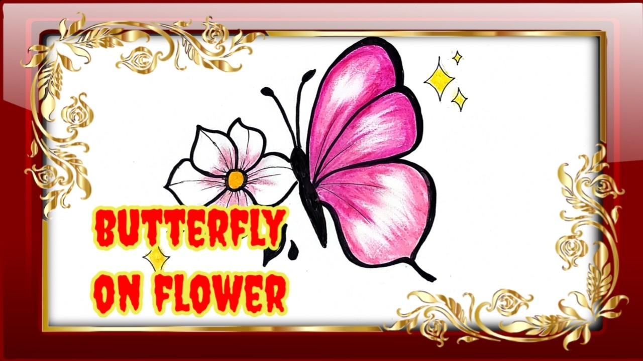 How to draw Butterfly with Flower drawing |Flower Drawing Realistic| Art gallery 14||