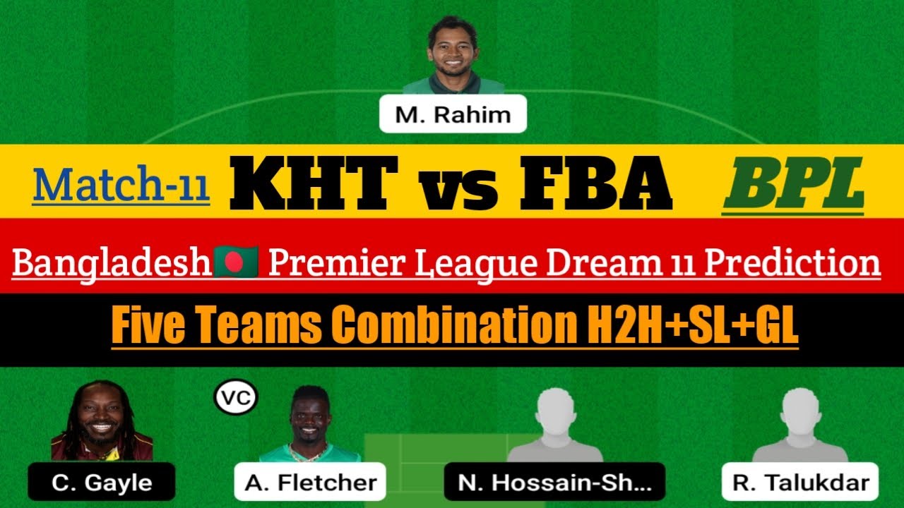 KHT vs FBA Dream11 Prediction|BPL Dream Prediction|Bangladesh Premier LEAGUE 2022|H2H+SL+GL|11 Match