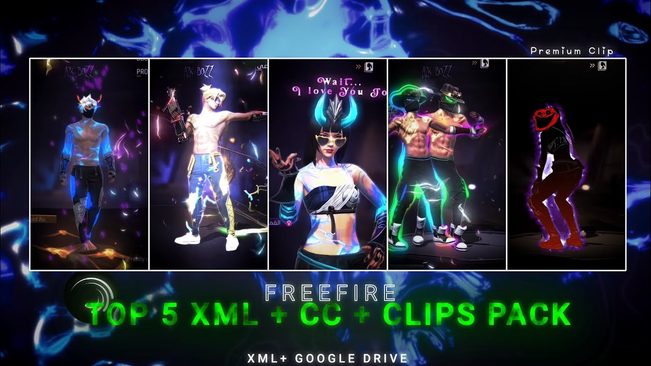 FREE FIRE TOP 5 XML + CC + CLIPS | (G-DRIVE) 🌟 FREE FIRE CLIPS PACK | TOP 5 EMOTE CLIPS ⬇️ #freefire