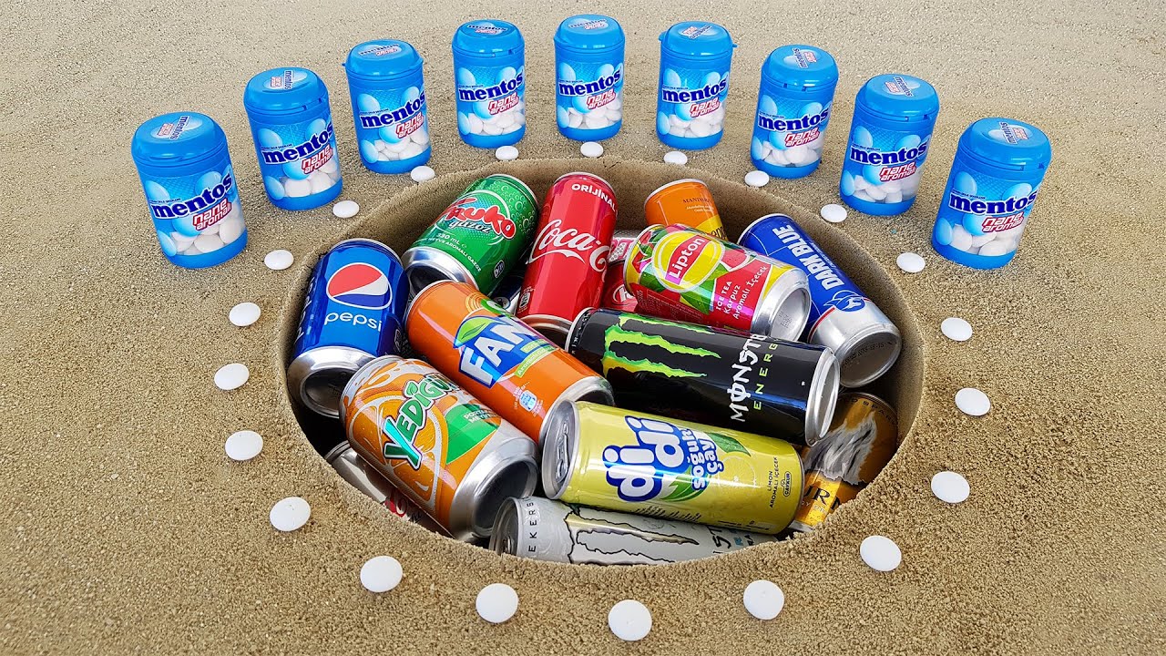 Experiment !! Cola, Monster, Fanta, Red bull, Fruko, Pepsi, Lipton, Dark blue and Mentos Underground