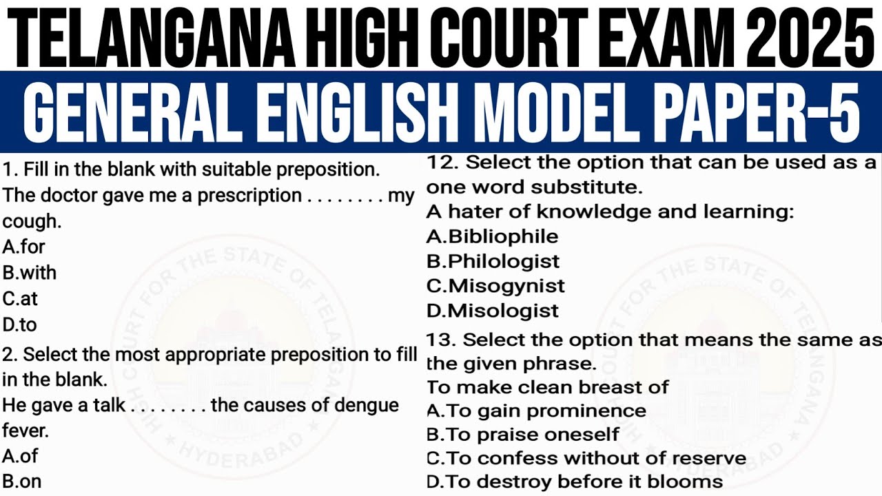 TS High Court Exam Model Paper 2025|TS High Court Model Question Paper 2025|General English