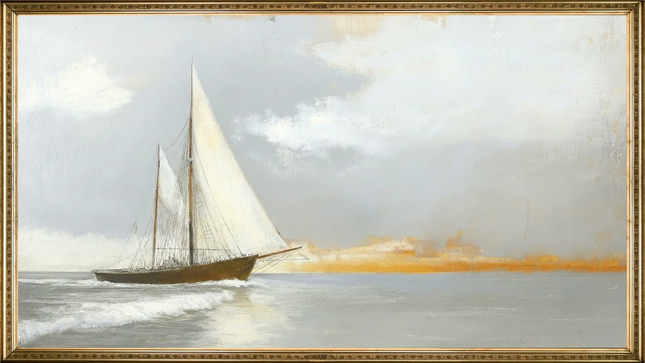 Vintage Sailboat Seascape • 4K Frame TV Art • Moody Coastal Decor  Cozyland Prints
