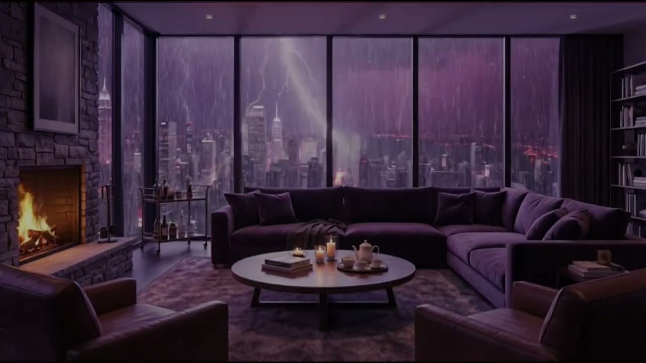 Rainy Night at a NYC Luxury Apartment | Thunderstorm Ambience for Sleep & Relax