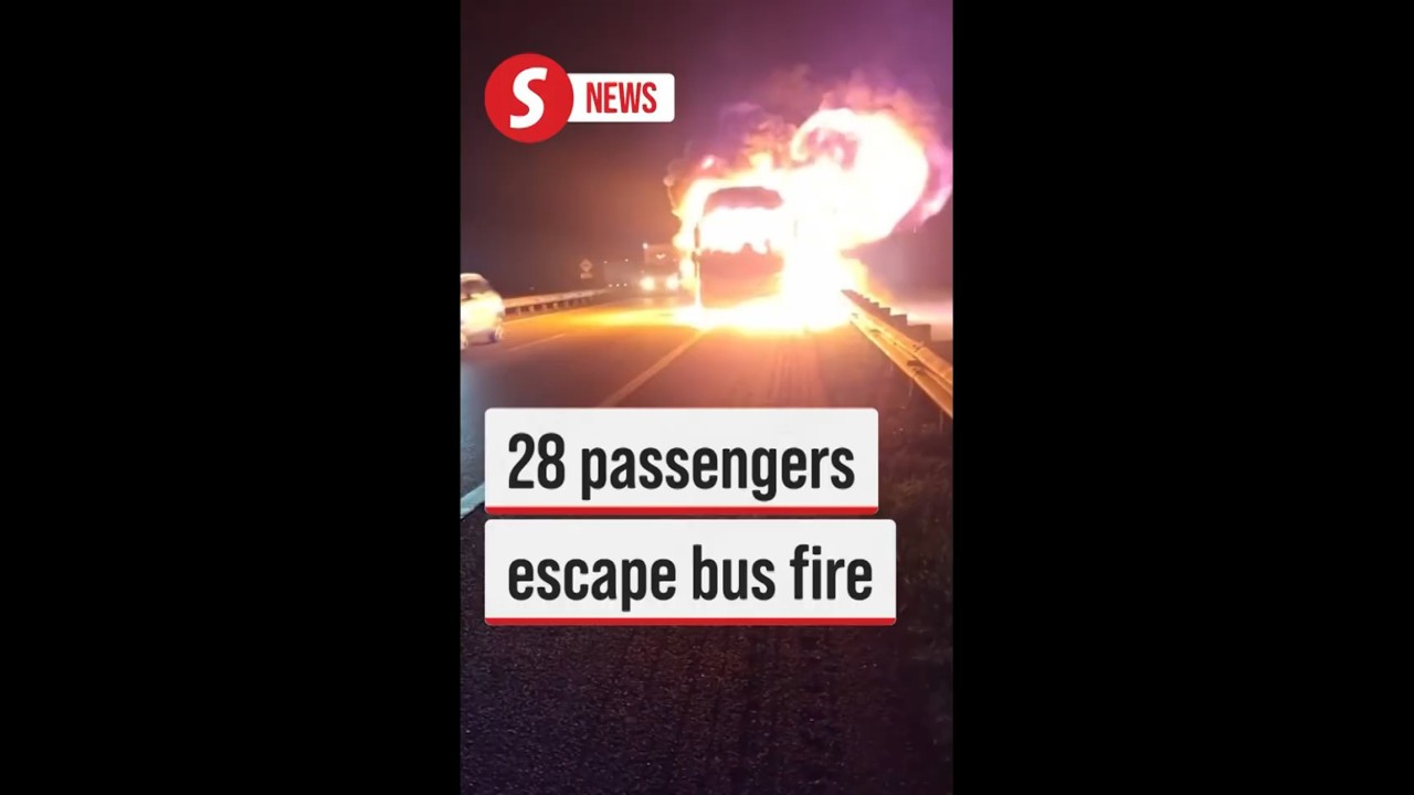28 passengers safe after bus fire following motorcycle collision