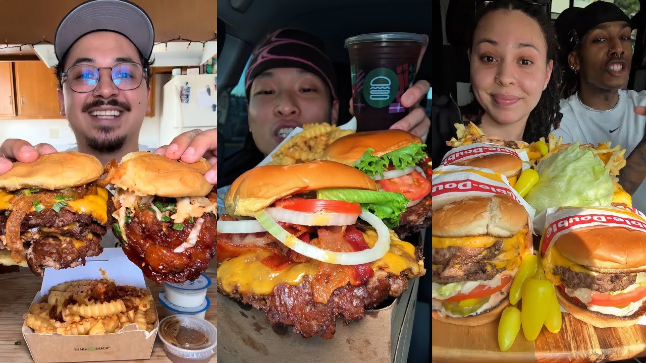 TIKTOK Mukbang Compilation | Chick-fil-A, Shake Shack, Five Guys, In-N-Out, Popeyes & More! 🍗🍔🔥🍟