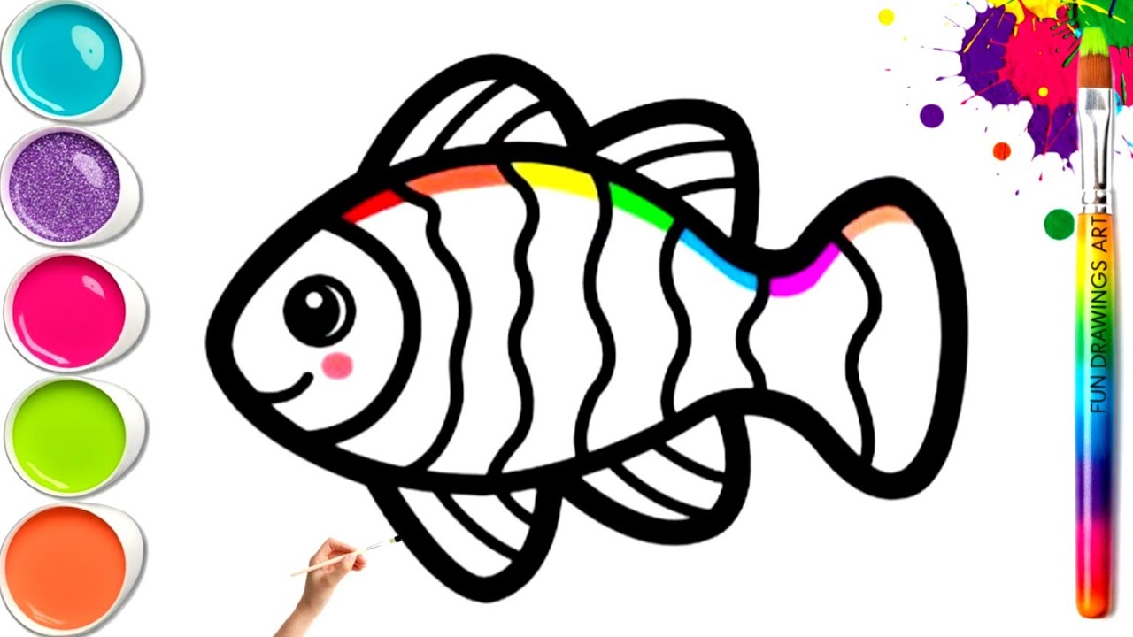 Рисунок красочной рыбки 🐠🌈. Простой пошаговый урок рисования и раскрашивания.