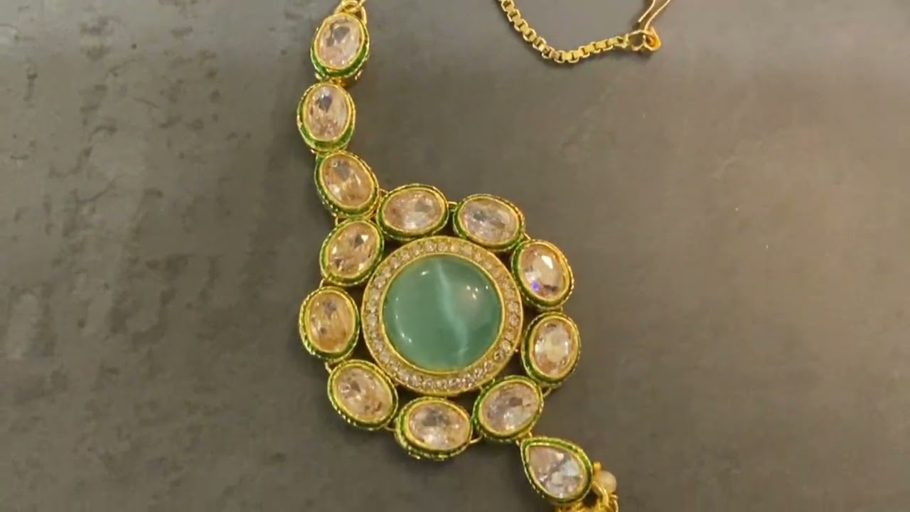 Tasha Green Gold Plated Kundan Maang Tikka - Swabhimann Jewellery