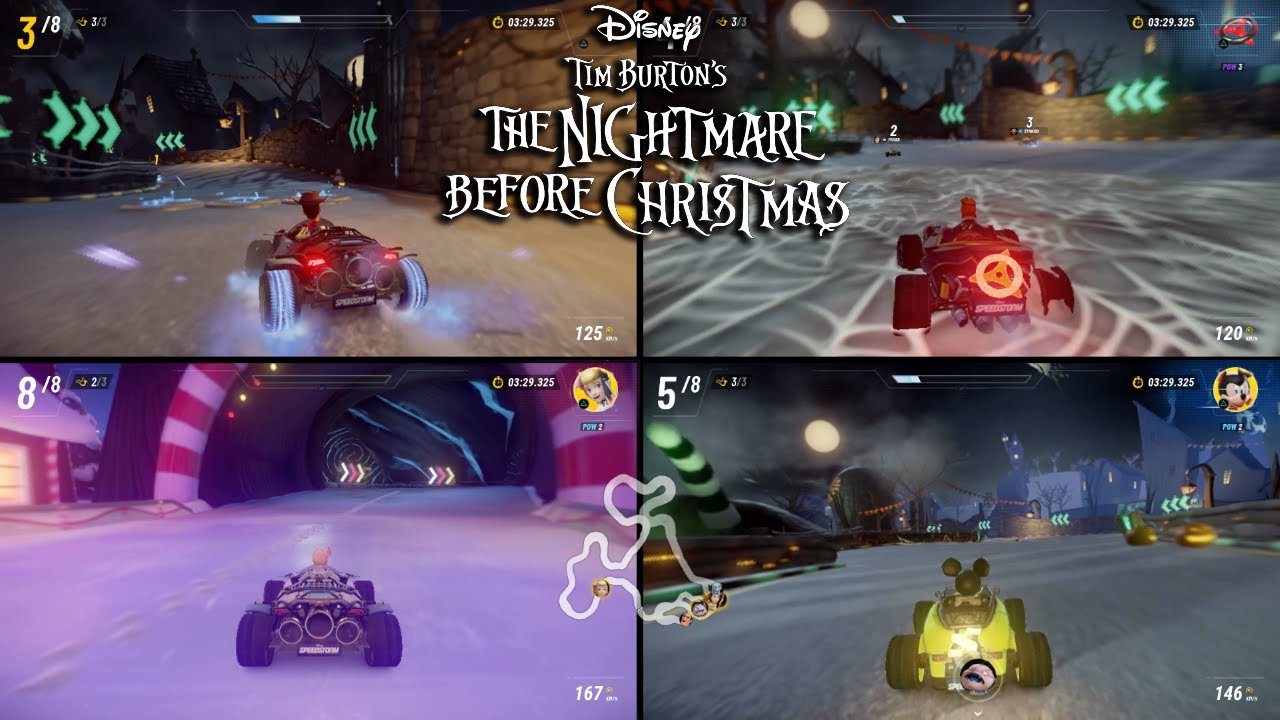 Disney Speedstorm Nightmare Before Christmas Track 4-Player Co-Op Gameplay (The Nightmare Festival)