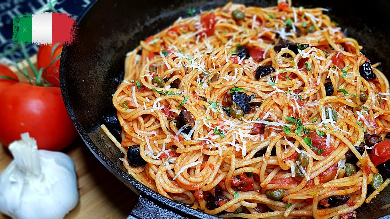 LA MEILLEURE RECETTE DE PÂTES A LA SAUCE TOMATE -- ALLA PUTTANESCA !!!