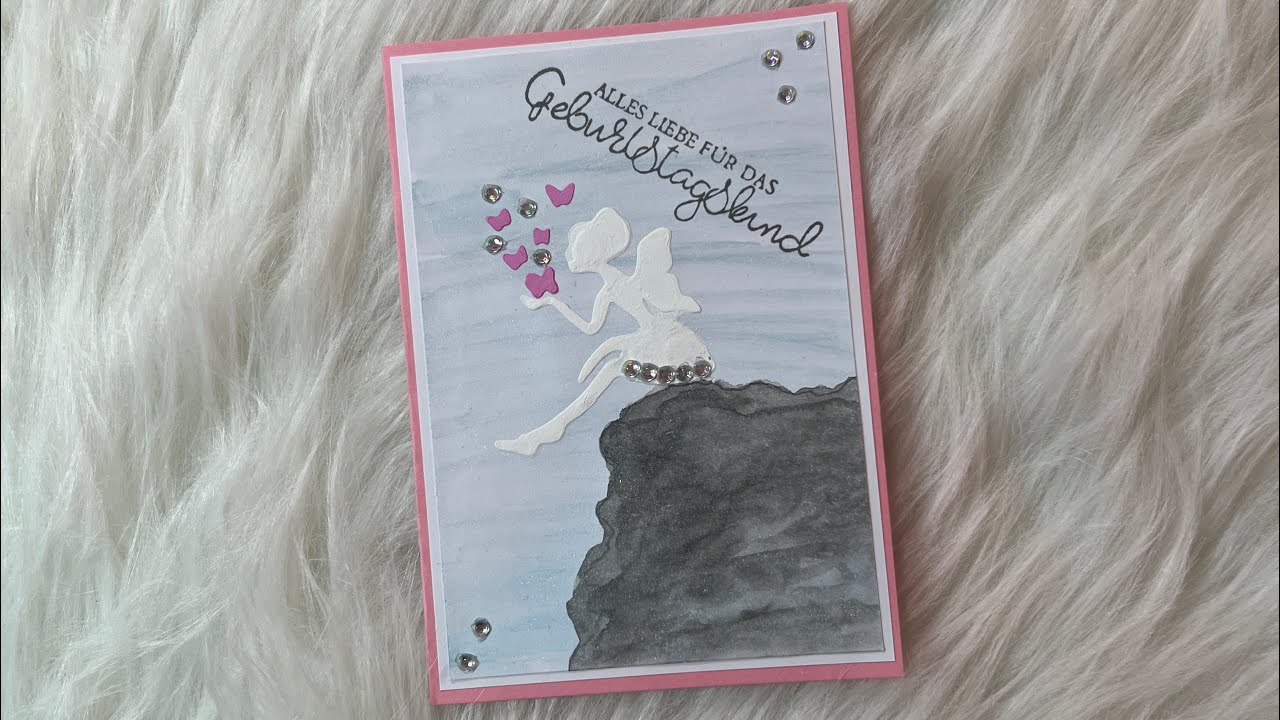 Karte mit Struktur Paste - Geburtstagskarte - Stencil - Feenkarte 🧚‍♀️