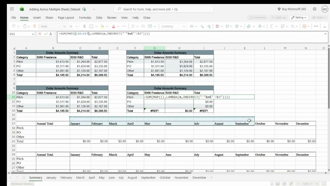 Adding Across Multiple Sheets and Spilling Data