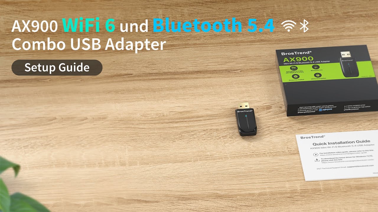 BrosTrend AX900 WiFi 6 and Bluetooth 5.4 Combo USB Adapter Setup Guide