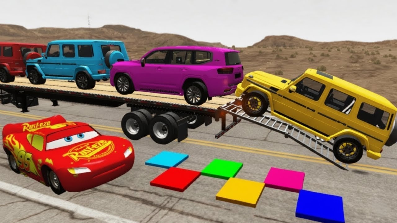 Flatbed Truck McQueen | Transportation with Truck - Pothole vs Car #10 | BeamNG.Drive