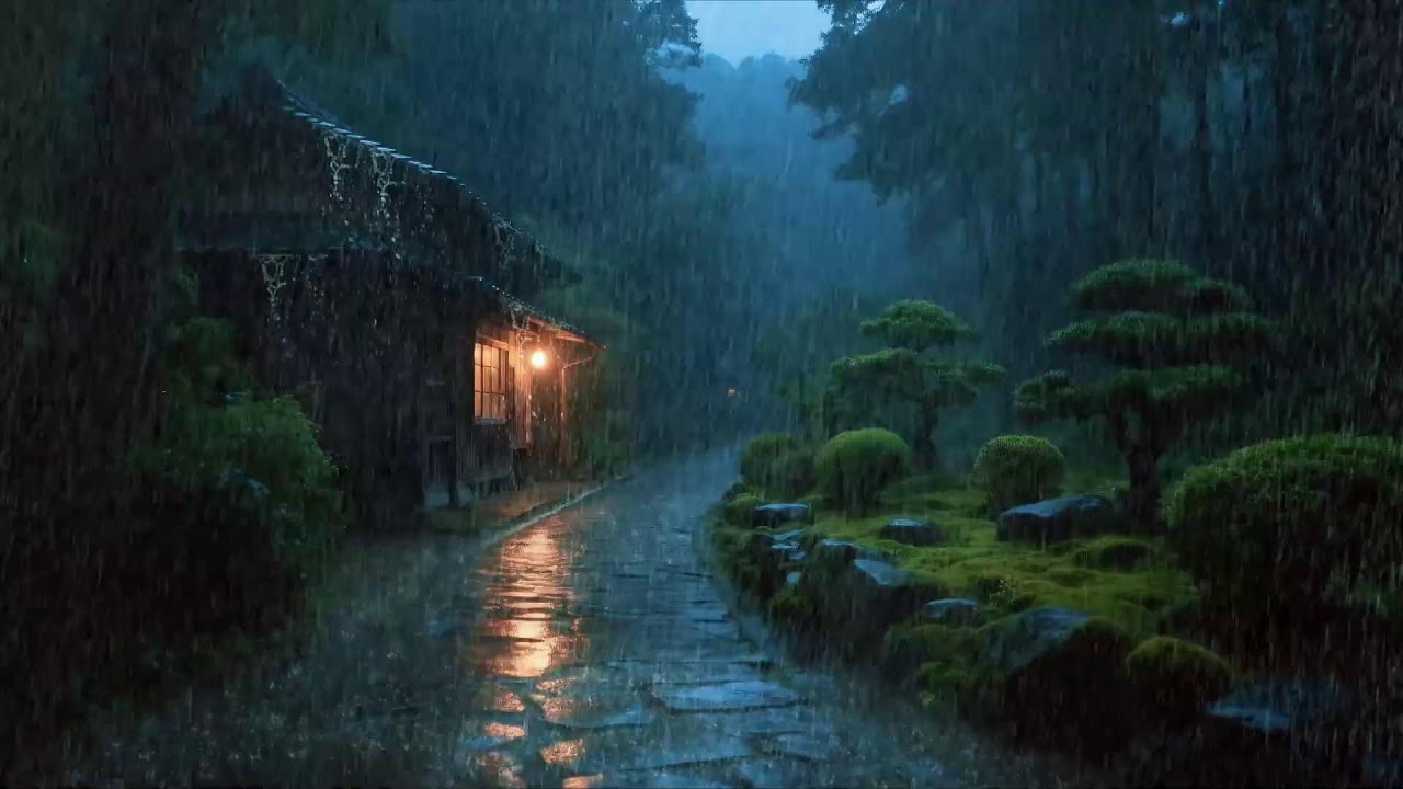 Stress after work – Steady rain ambience – Rain around cozy home – Body relaxes 😌🌙