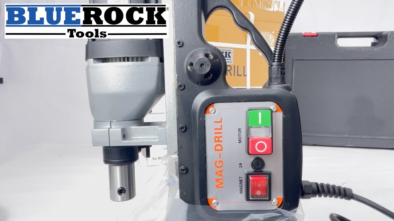 BLUEROCK model BRM35A-B Electro Magnetic Drill Press Unboxing, Setup, Annular Cutter Demo