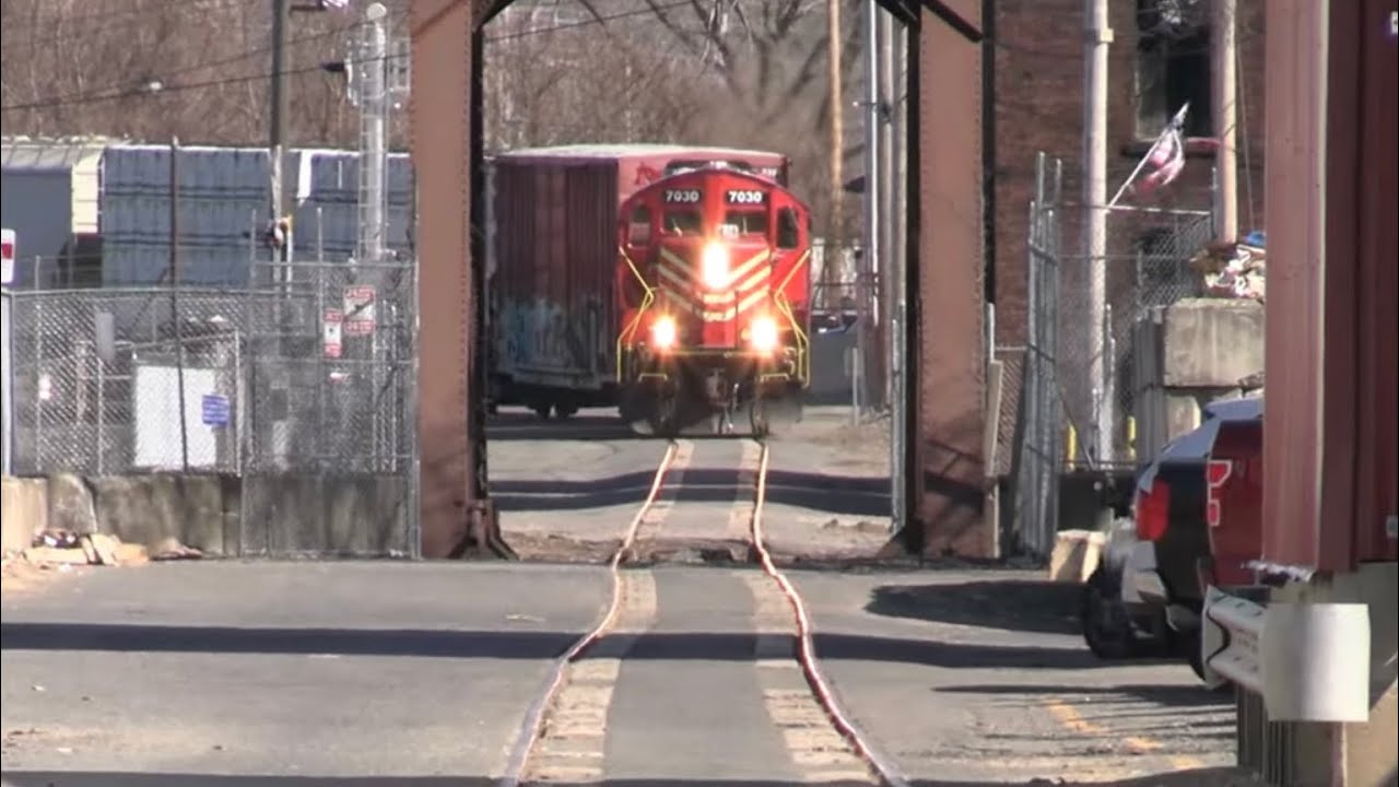 Reactivated street running on the Pioneer Valley Railroad - Holyoke, MA - 3/12/2024