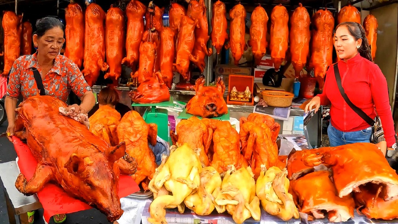 Exploring Food Busy at Orussey Market and Fresh Food Market, Cambodia Street Food Market