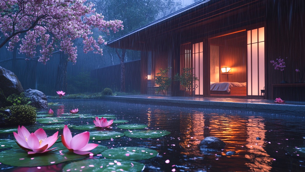 Tranquil Rain by the Warm Lake House | Relaxing Natural Sounds for Meditation and Stress Relief 🌸