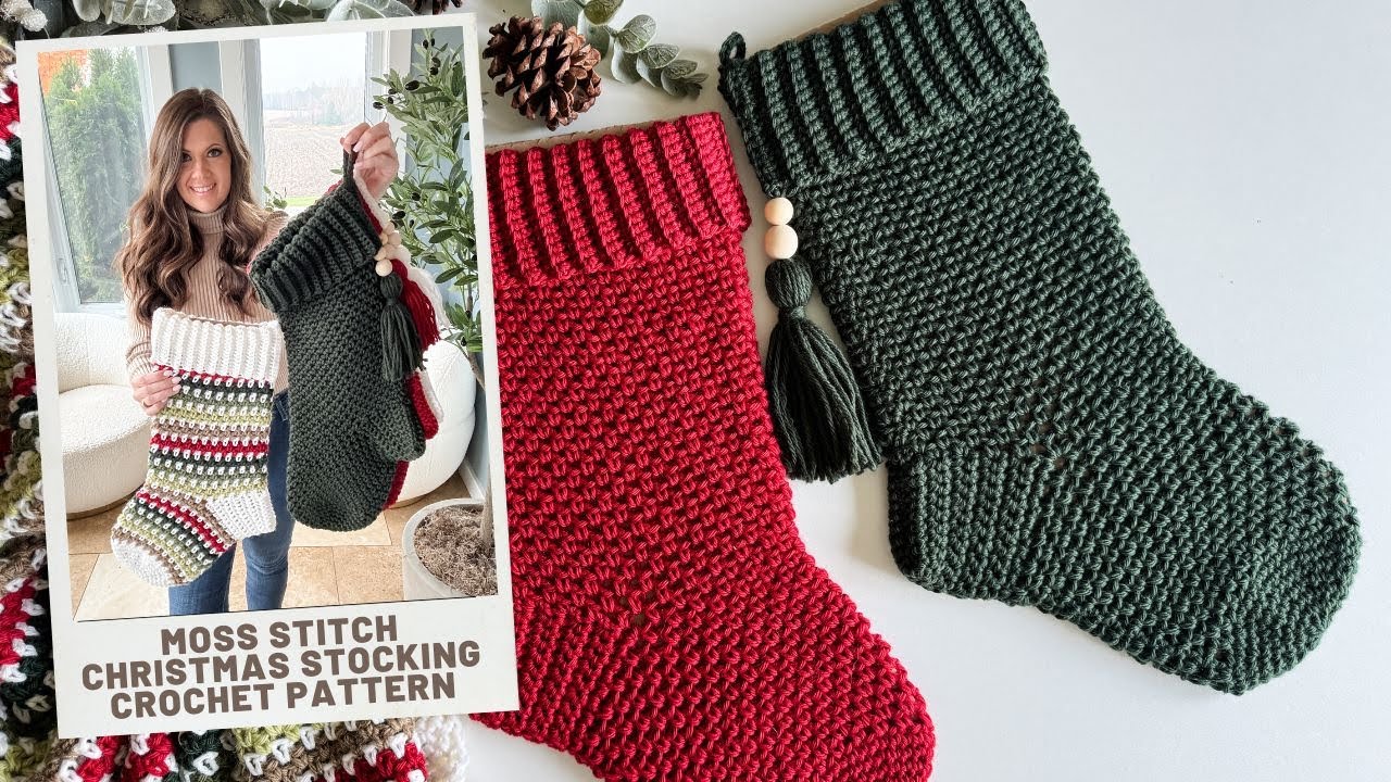 Holiday Weave Moss Stitch Stocking Crochet Pattern - Quick and Easy Christmas Stocking