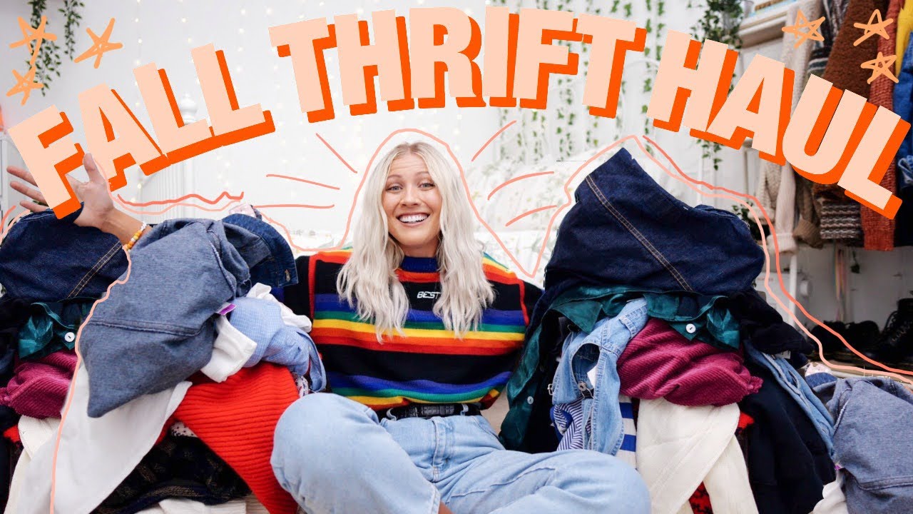 my BIGGEST FALL thrift store try on haul ! | 20+ PIECES | sweaters, hoodies, jackets + MORE!!
