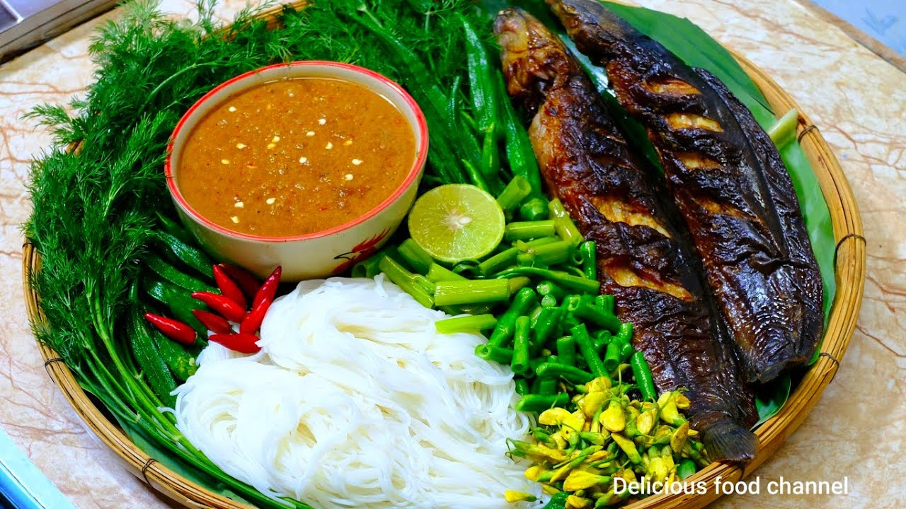 នំបញ្ចុកទឹកប្រហុក ត្រីអណ្ដែងអាំង ឆ្ងាញ់ខ្លាំងណាស់ នំបញ្ចុកទឹកប្រហុកសៀមរាប @ម្ហូបឆ្ងាញ់