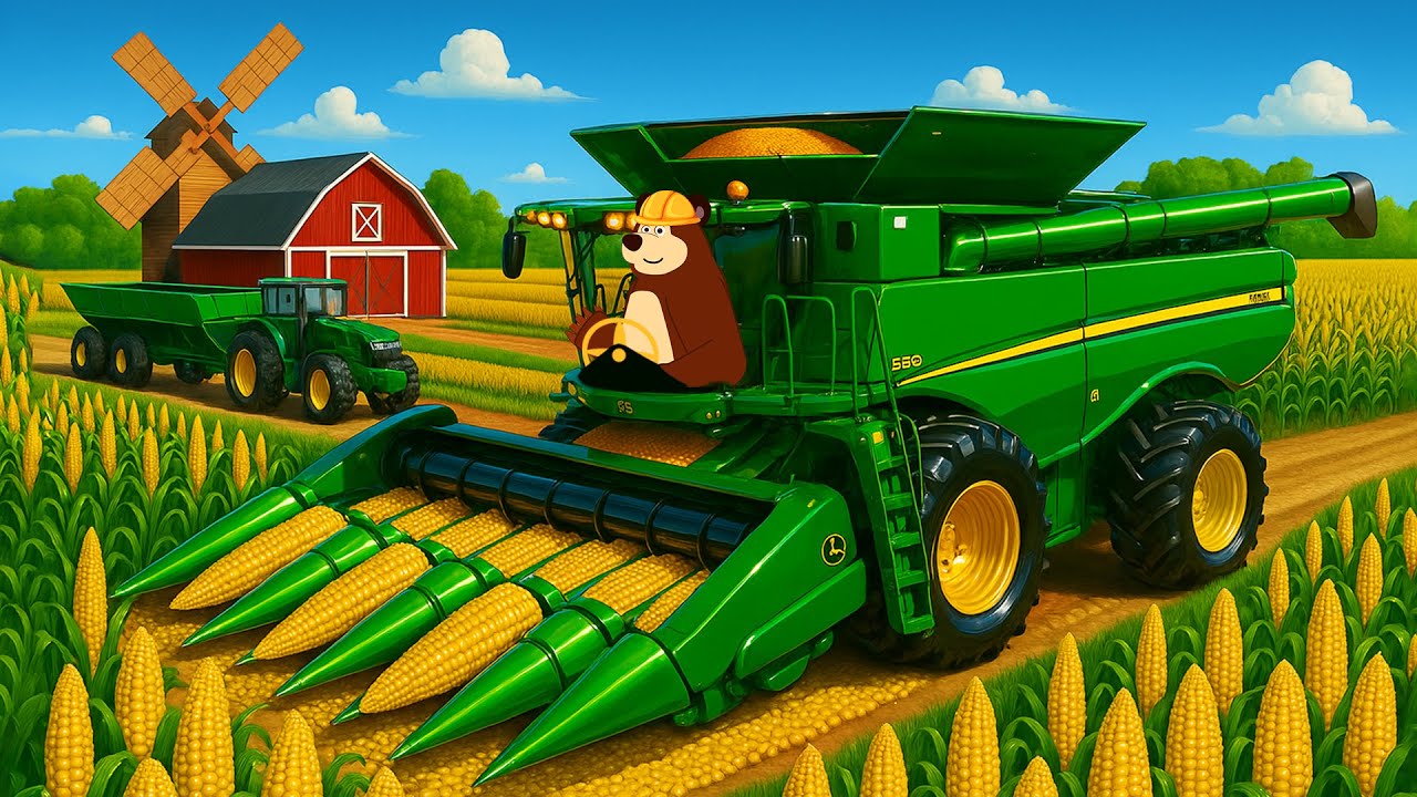 Farm Work: Harvesting Corn 🌽🚜 | Tractor & Harvester at Work | Real Farm Animation