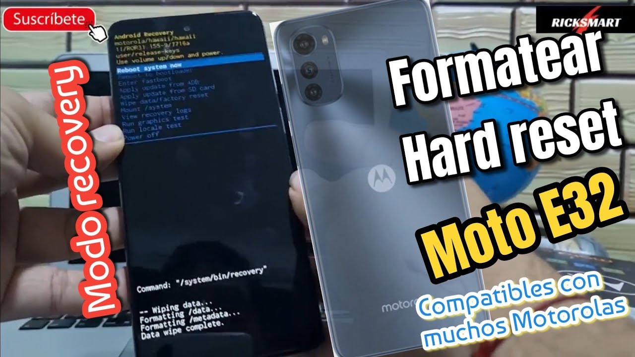 Formatear *hard reset* Motorola moto E32 y mas Modo recovery Android 12 Quitar clave