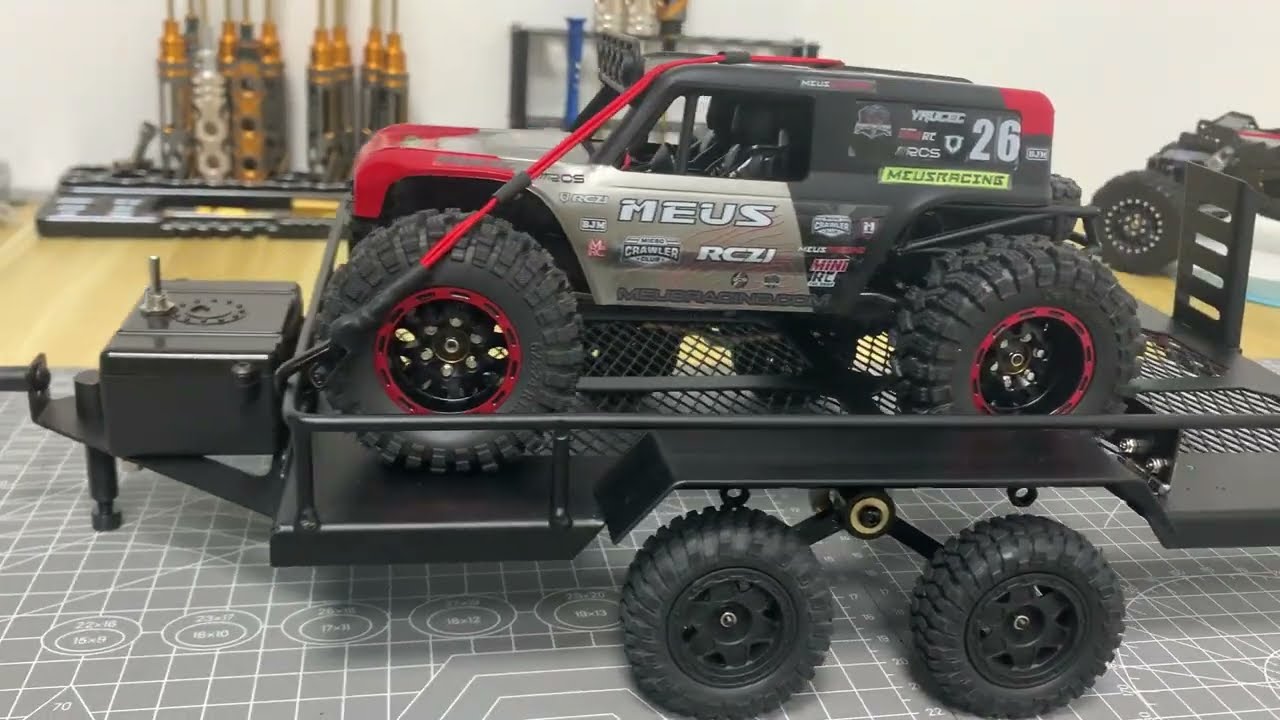 MEUS Racing RC Trailer for Hauling Behind Car for SCX24 AX24 FCX24 TRX4M