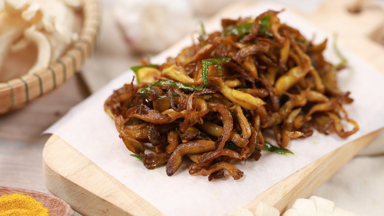 Mushroom Jerky With Lime Leaves - Kh&ocirc; Nấm L&aacute; Chanh | Helen's Recipes