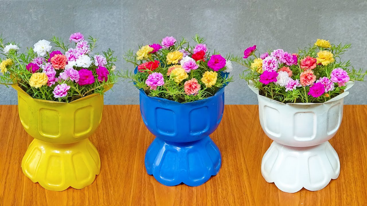 How To Make a Special Flower Pots To Decorate The Desk | Ideas to recycle plastic bottles