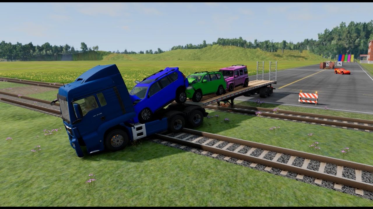 Flatbed Truck McQueen | Transportation with Truck - Pothole vs Car #128| BeamNG.Drive Gameplay