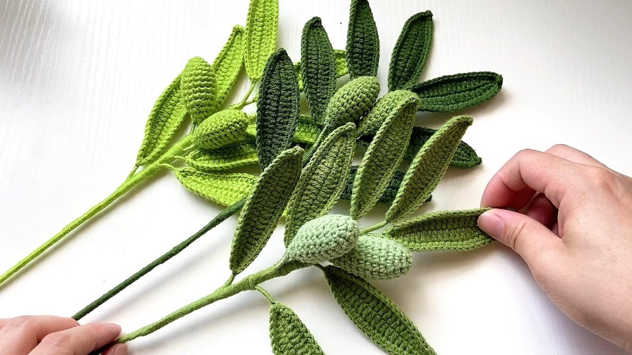 【拾光造物手作】crochet olive branch | 教程 钩织橄榄枝 7叶2果 希望的象征 和平 幸福 #crochet #编织