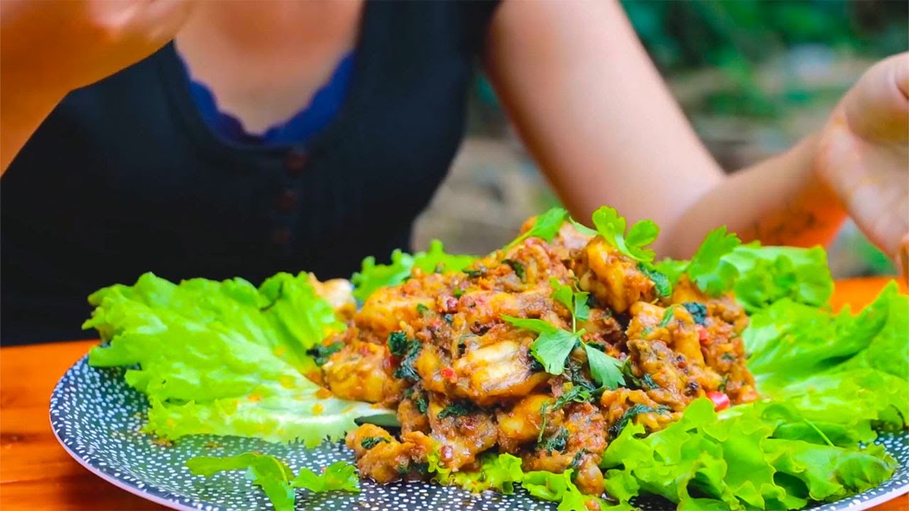 Village Cooking food  Fried frog with ingredients, special fried frog, delicious food