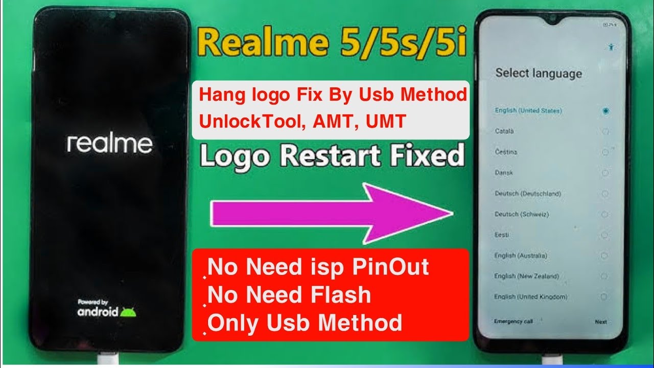 REALME 5, 5s, 5i, hang logo fix without flash or without Data loss By amt, umt, unlockTool