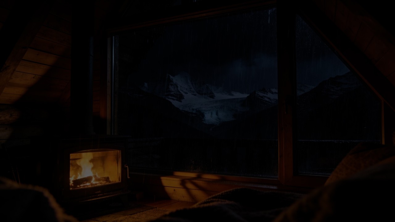 🌧️🔥 Rain on Window in Snowy Mountain Cabin (NO ADS) | Cozy Fireplace Sounds for Deep Sleep