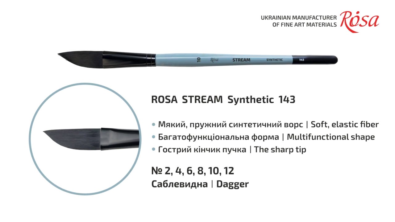 Пензлі для акварелі - синтетика саблевидна ROSA STREAM
