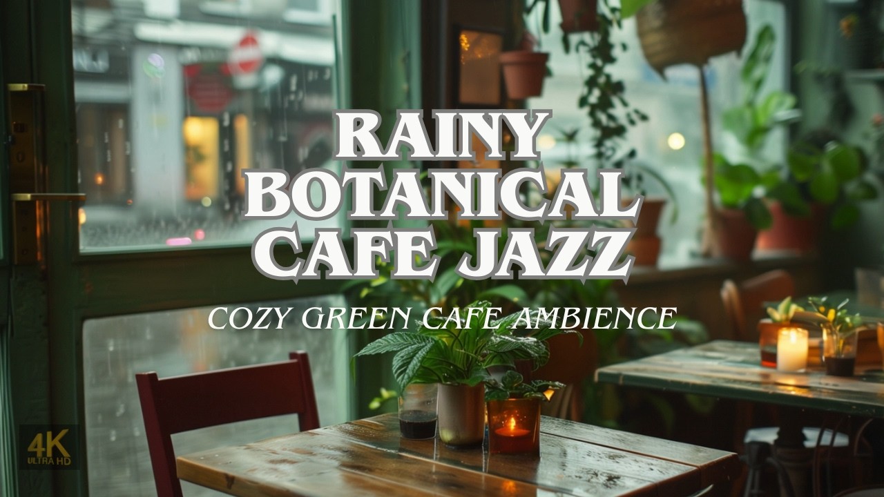 Rainy Botanical Cafe Jazz 🌧️🌿 Cozy Green Cafe Ambience for Study & Relaxation (4K)