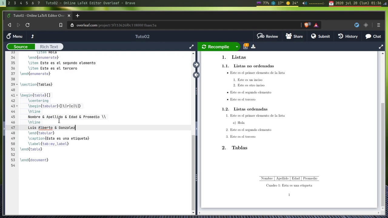 Tutorial de Overleaf y LaTeX 02: Listas, tablas, imágenes y referencias cruzadas.