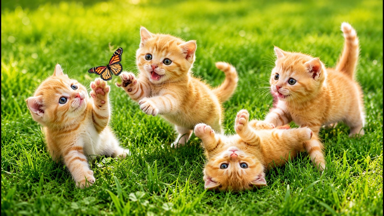 🐱💚 Beautiful Kittens Playing on Lush Green Grass | Relaxing Cat Sounds