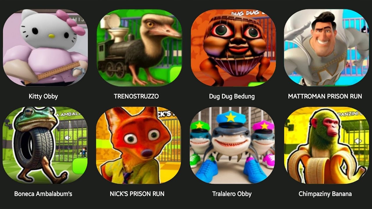 BONECA AMBALABUM'S,KITTY OBBY,CHIMPANZINI BANANA,MATTROMAN PRISON RUN,DUG DUG BEDUG,TRALALERO OBBY..
