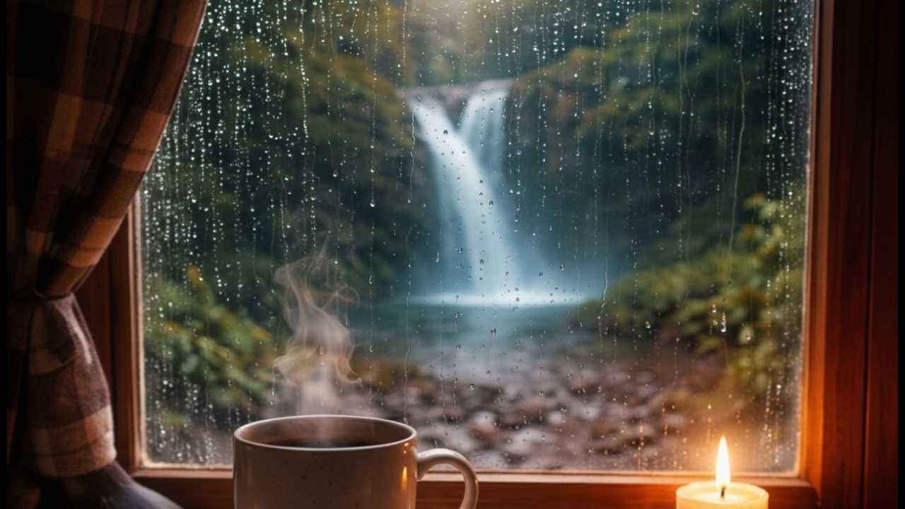 You’ll Fall Asleep in 5 Minutes 🌧️ Rain on Window & Waterfall (Cozy Cabin Night)
