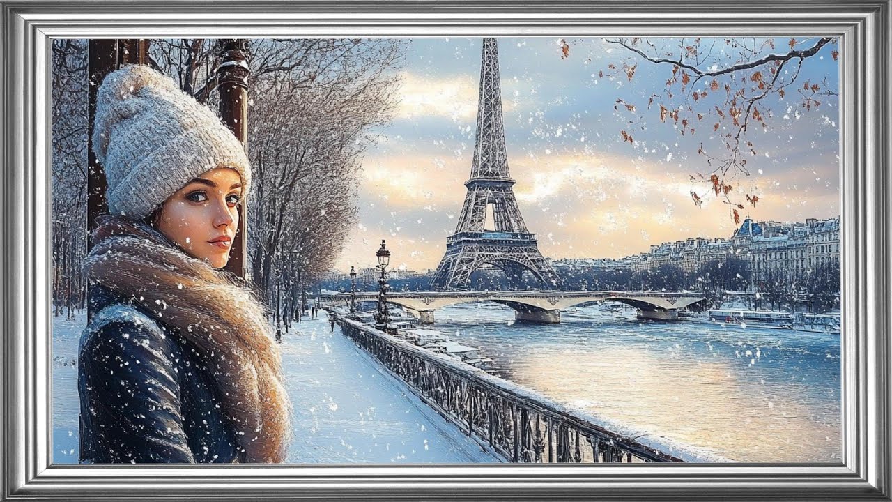 Winter in Paris | 4K TV Frame Art | Eiffel Tower Snow Scene
