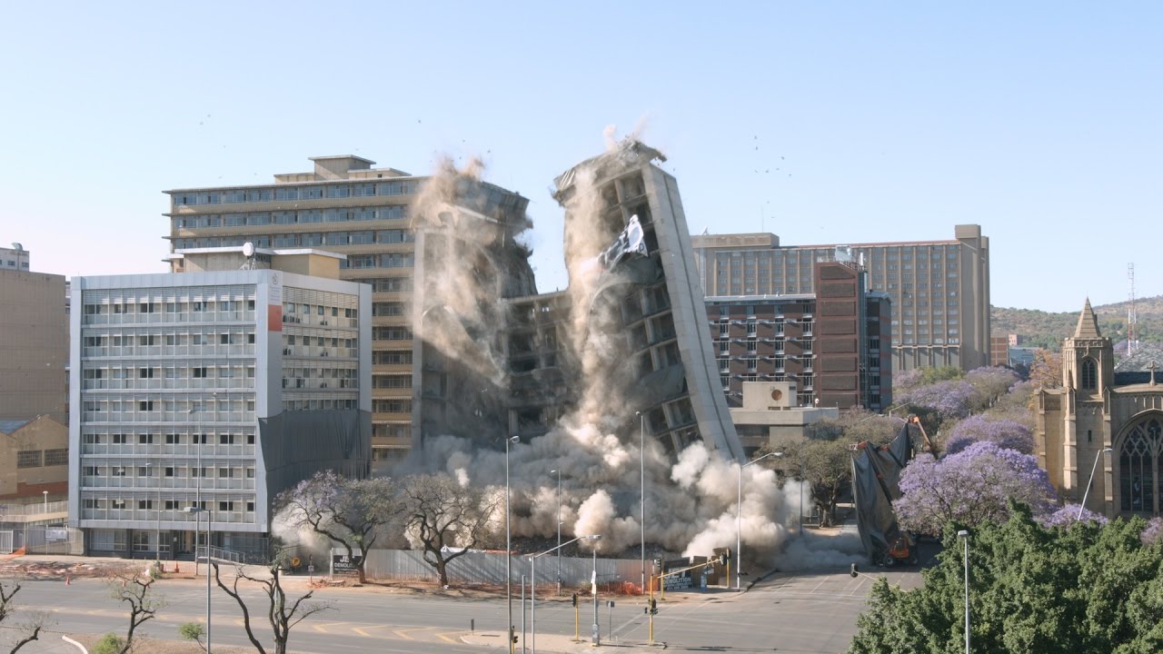 HG de Witt building demolition implosion in Pretoria, South Africa