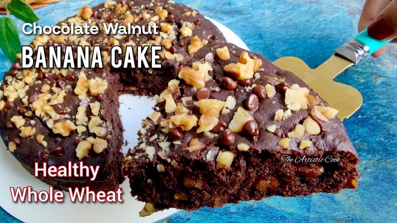 Chocolate Walnut Banana Cake Recipe | Healthy Whole Wheat Cake | Chocolate Chip Banana Walnut Cake