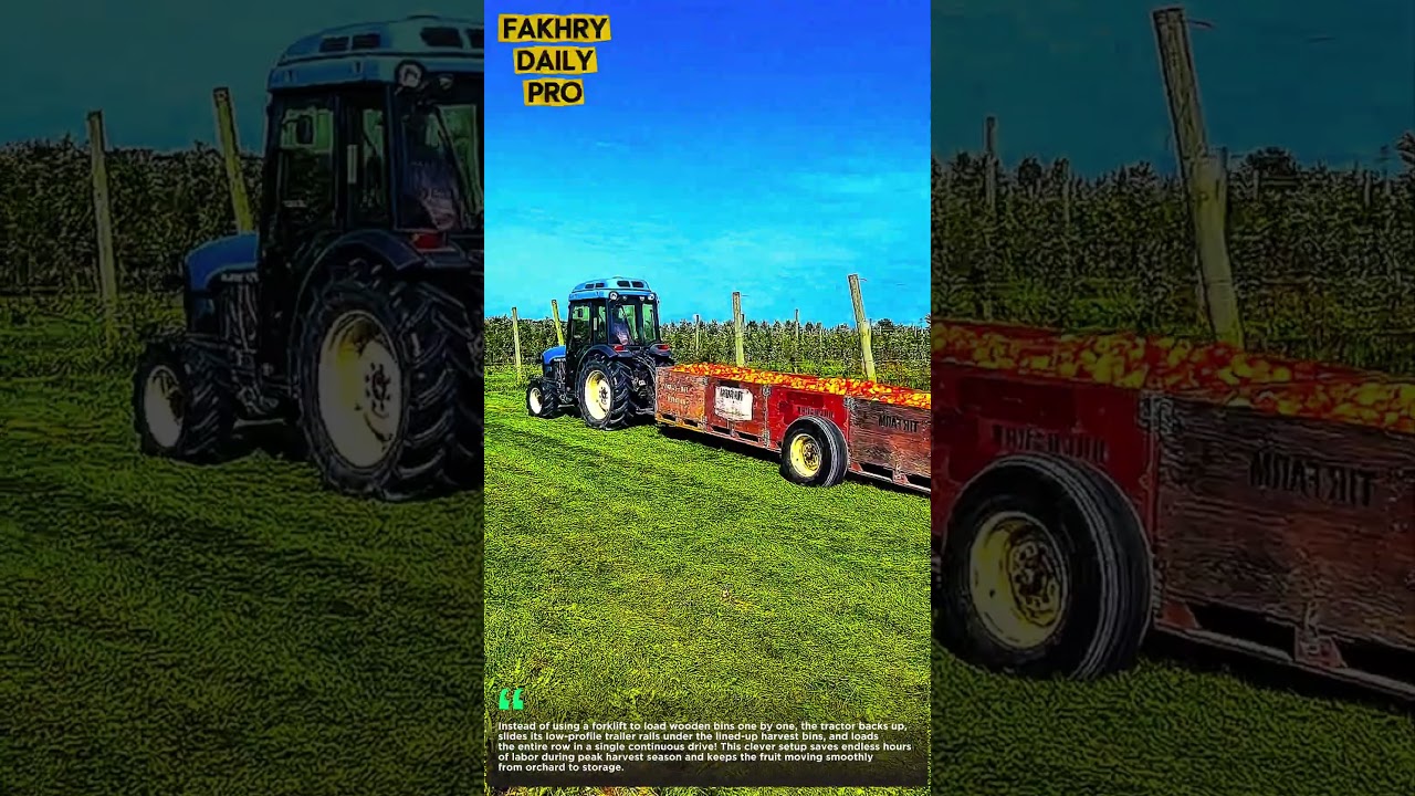 Genius Tractor Trick Pick Up Apple Bins in Seconds-SATISFYING APPLE HARVEST #tractor #harvest #viral