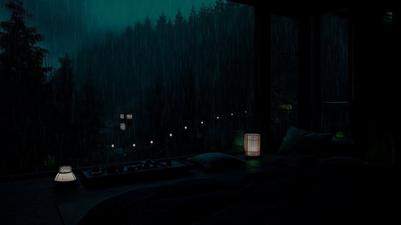 Calming Rain on a Winter Night 🌧 (No Ads) | Cozy Cabin Dark Bedroom for Deep Sleep & Relaxation