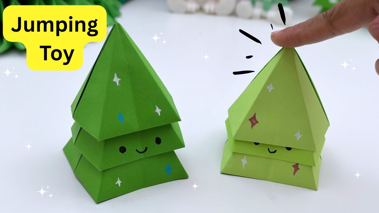 How To Make Easy Paper Christmas Tree Jumping Toy For Kids / Christmas Craft Ideas /Paper Craft Easy