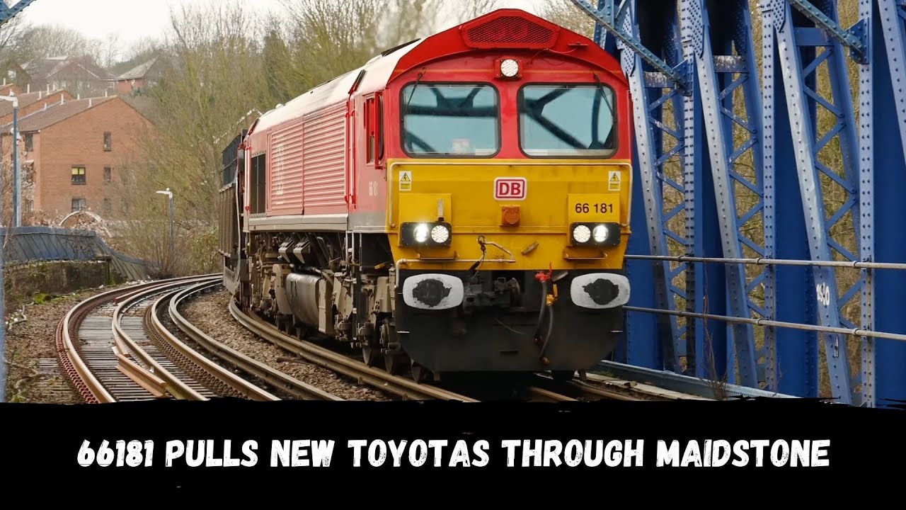 Class 66 181 passes Maidstone East on a Toyota car move to Dollands Moor from Toton North Yard