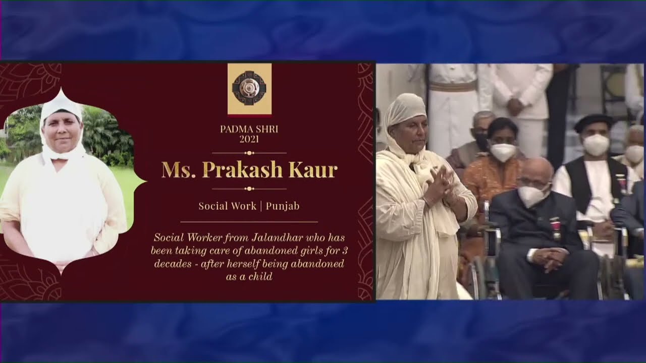 President Kovind presents Padma Shri to Ms Prakash Kaur for Social Work